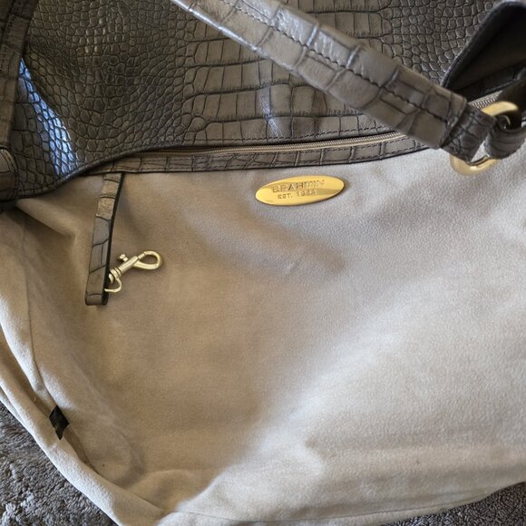 Brahmin Melbourne Anne Hobo Bag Croc Embossed Leather Shoulder Tote Gray Taupe - Picture 8 of 16